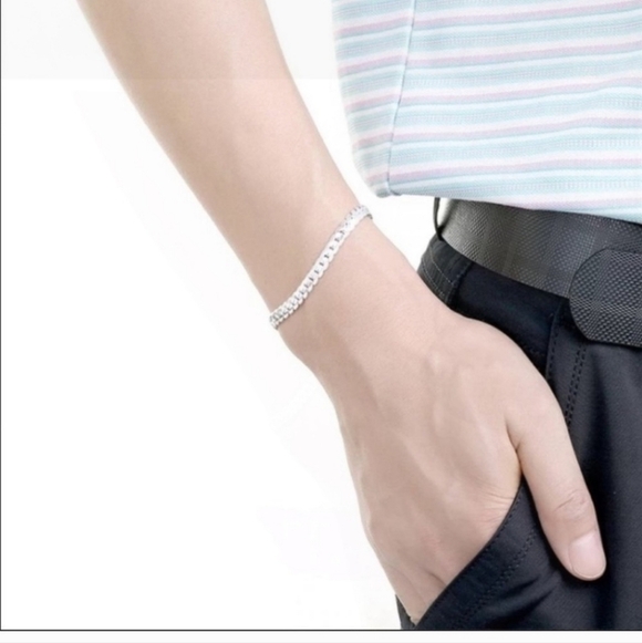 New 925 Sterling Silver Flat Snake Chain Bracelet 7.8" - Picture 6 of 8